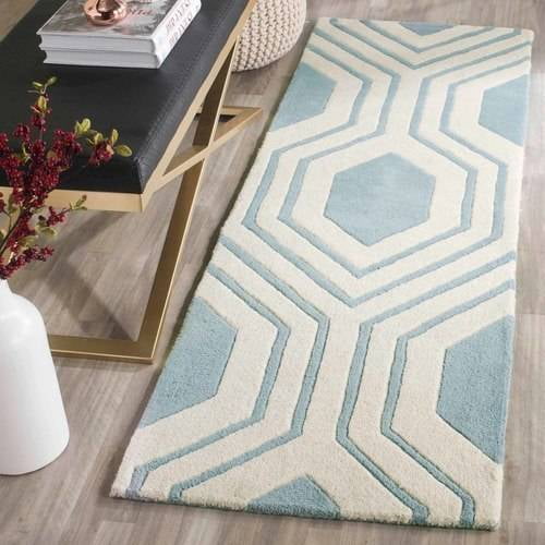 Safavieh Chatham Collection CHT760B Handmade Geometric Premium Wool Area Rug Blue 8' x 10' Ivory Safavieh Chatham Collection CHT760B Handmade Geometric Premium Wool Area Rug Blue 8' x 10' Ivory